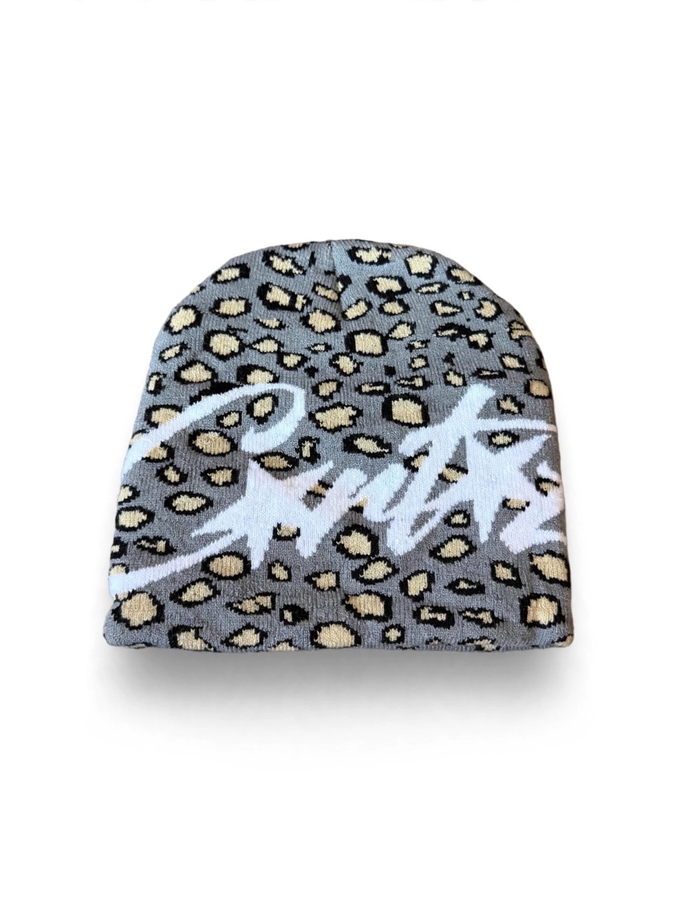 Cortiez Grey Leopard Beanie with White Script Logo Brand New One Size